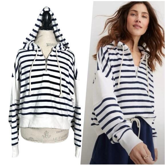 Aerie | Women | Restart Coastal Stripe Relaxed Quarter Zip Hoodie | Medium - Picture 1 of 12